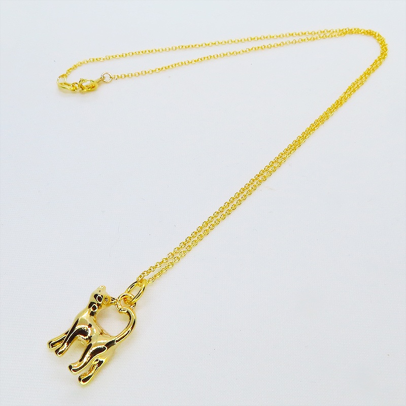 14KGF ゴールドフィルド 歩き猫モチーフのワンポイントペンダントネックレス シルバー925チェーン アジャスター可