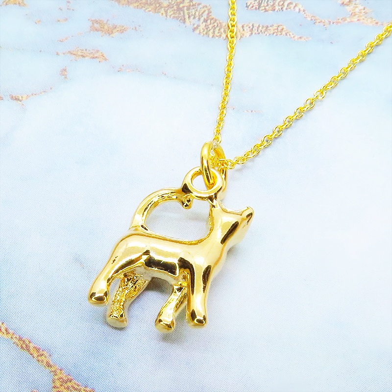 14KGF ゴールドフィルド 歩き猫モチーフのワンポイントペンダントネックレス シルバー925チェーン アジャスター可