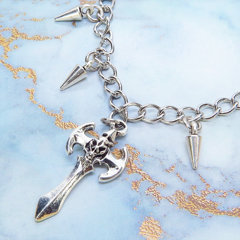 シルバーカラー ゴシック調ソード(剣)チャームのブレスレット スパイク付 パンク ロック