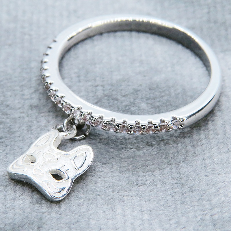 シルバー925 猫フェイスモチーフのコンパクトなリングキュービックジルコニア サイズ13号