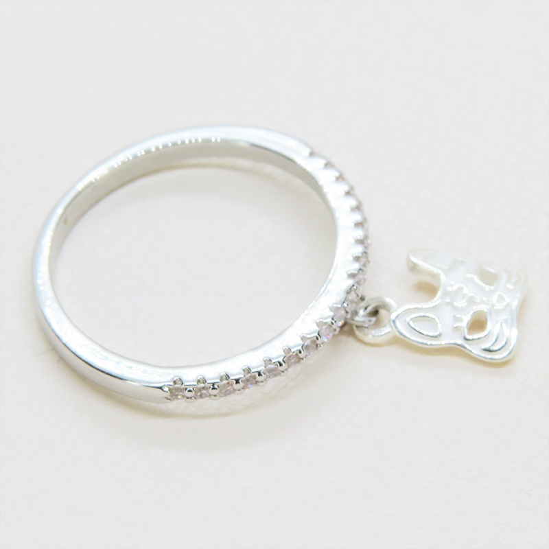 シルバー925 猫フェイスモチーフのコンパクトなリングキュービックジルコニア サイズ13号