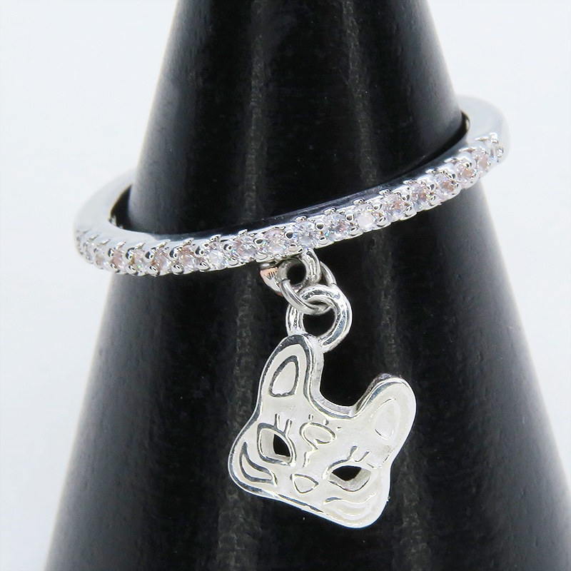 シルバー925 猫フェイスモチーフのコンパクトなリングキュービックジルコニア サイズ13号