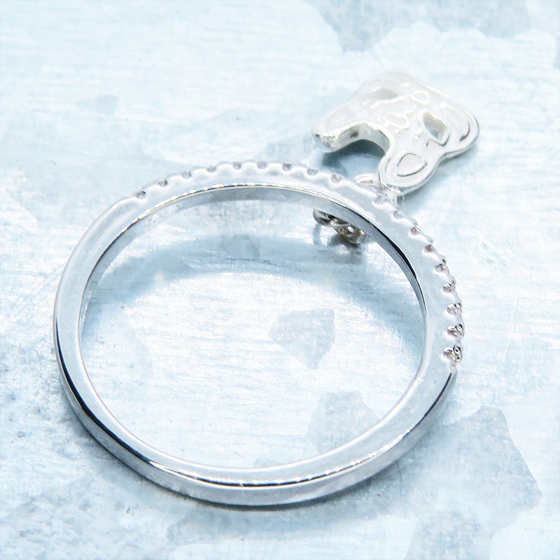 シルバー925 猫フェイスモチーフのコンパクトなリングキュービックジルコニア サイズ13号