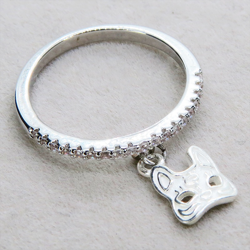 シルバー925 猫フェイスモチーフのコンパクトなリングキュービックジルコニア サイズ13号