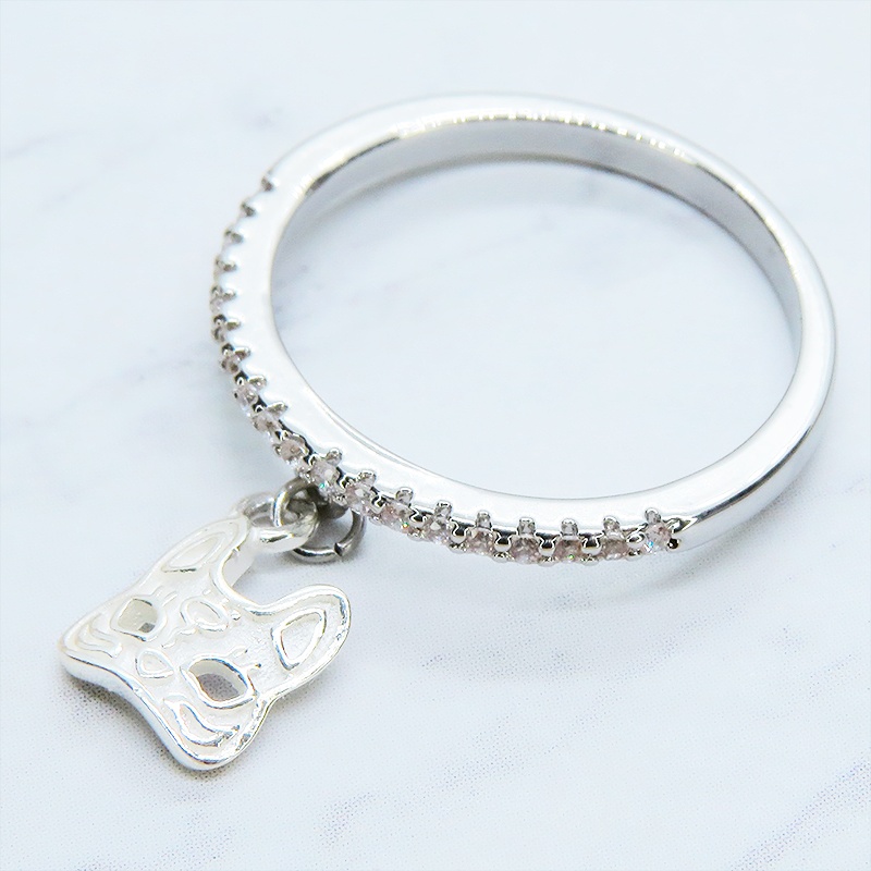 シルバー925 猫フェイスモチーフのコンパクトなリングキュービックジルコニア サイズ13号