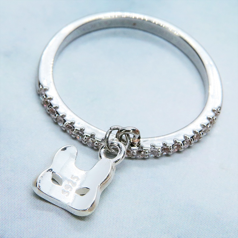 シルバー925 猫フェイスモチーフのコンパクトなリングキュービックジルコニア サイズ13号