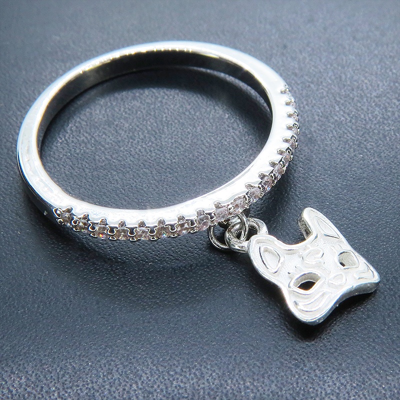 シルバー925 猫フェイスモチーフのコンパクトなリングキュービックジルコニア サイズ13号