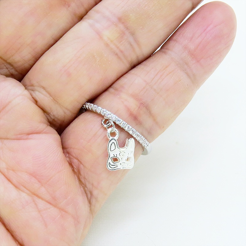 シルバー925 猫フェイスモチーフのコンパクトなリングキュービックジルコニア サイズ13号