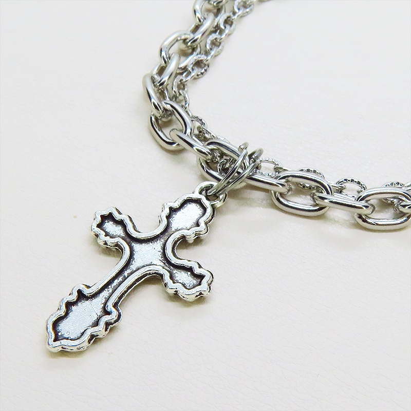 シルバカラー ゴシック調ロザリオのダブルチェーンブレスレット パンク・ロック メンズ レディース