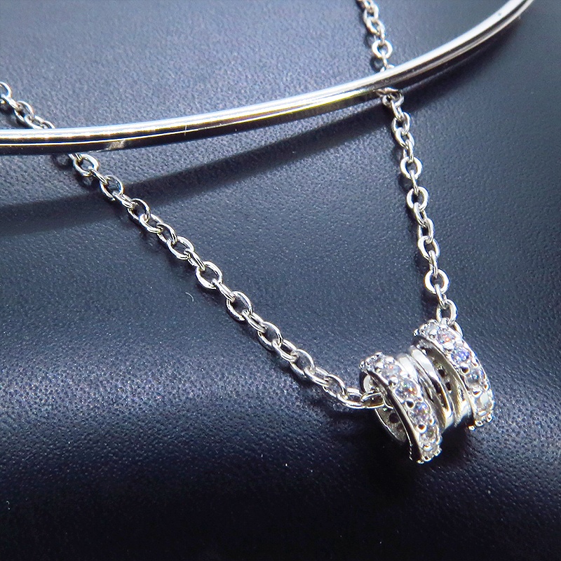 シルバー925 バングルとのダブルチェーンブレスレット キュービックジルコニア