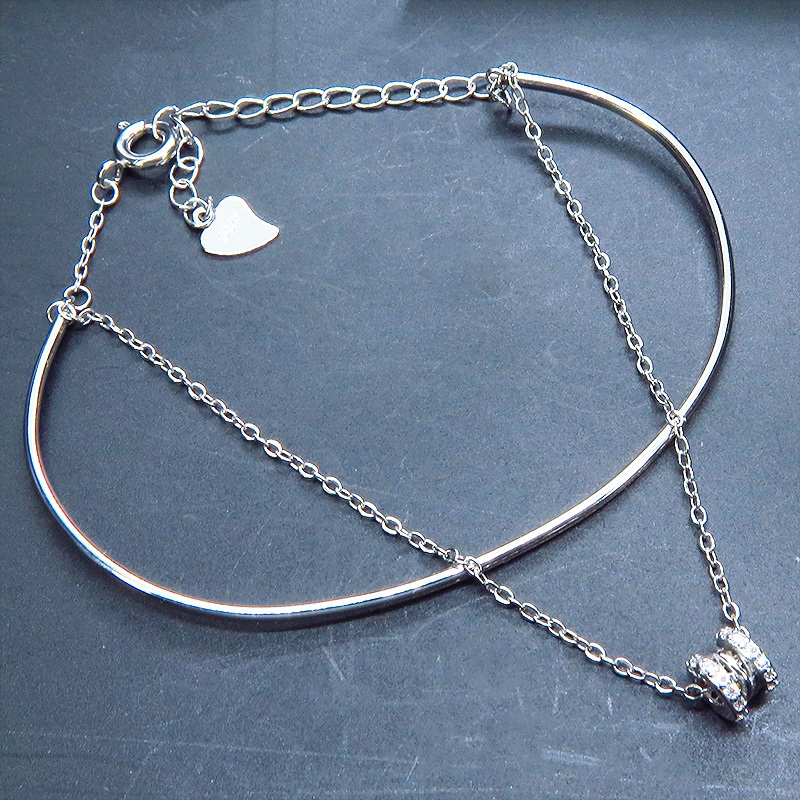 シルバー925 バングルとのダブルチェーンブレスレット キュービックジルコニア