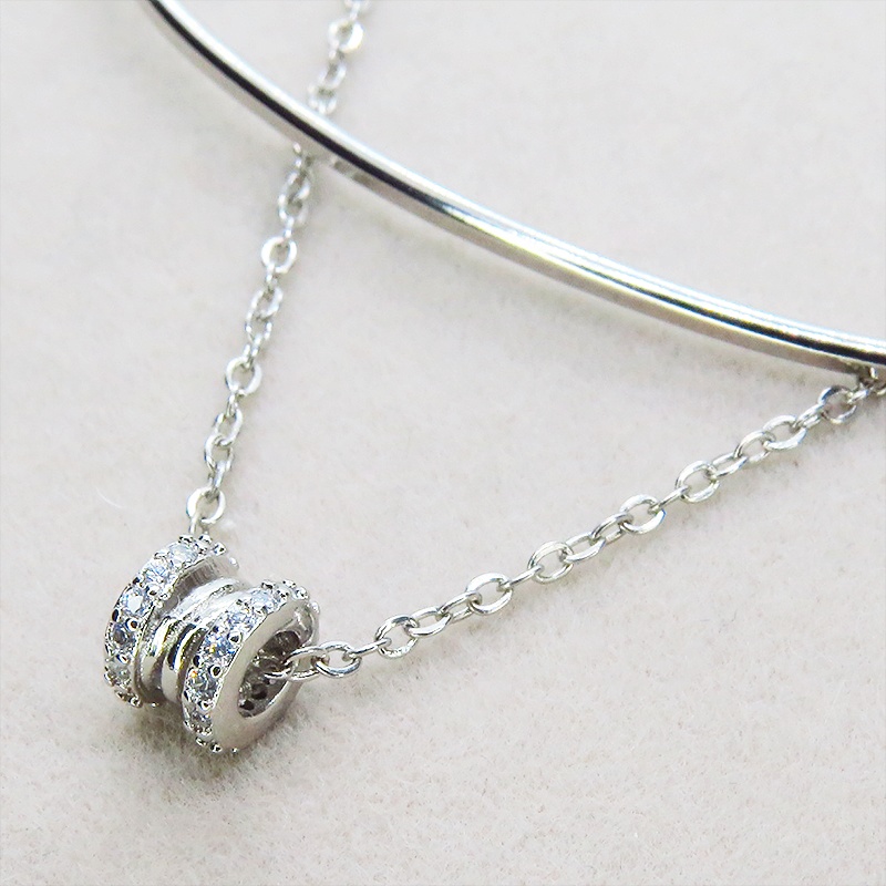 シルバー925 バングルとのダブルチェーンブレスレット キュービックジルコニア