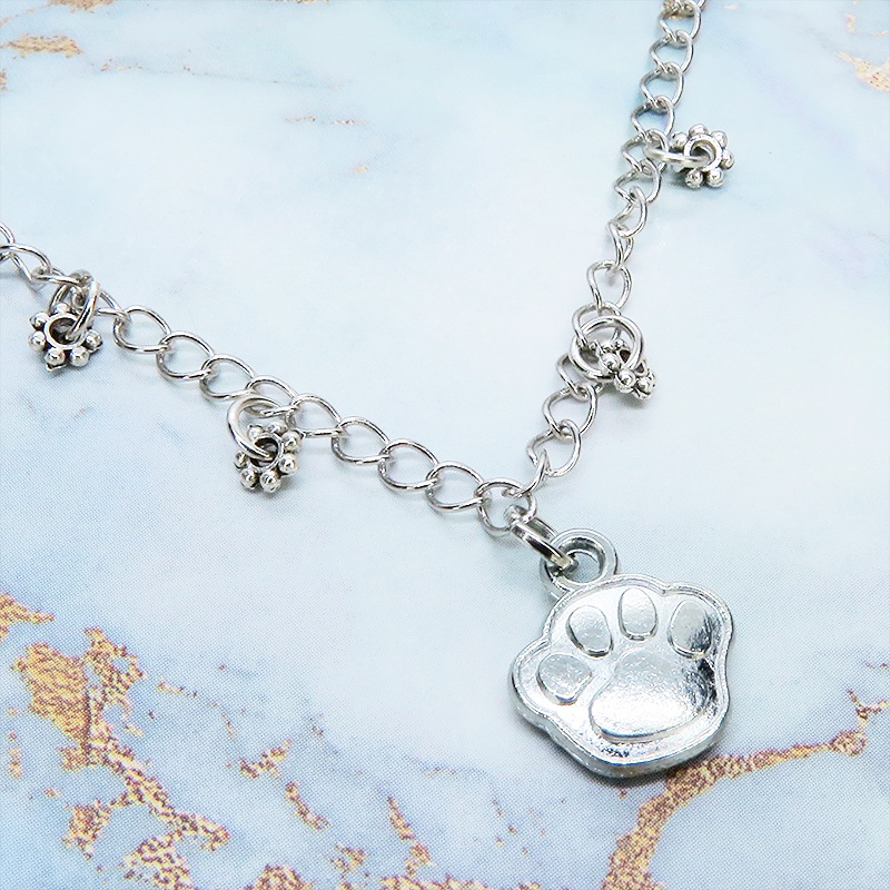 アンティークシルバー 肉球モチーフのシンプルな大人可愛いブレスレット 猫 犬
