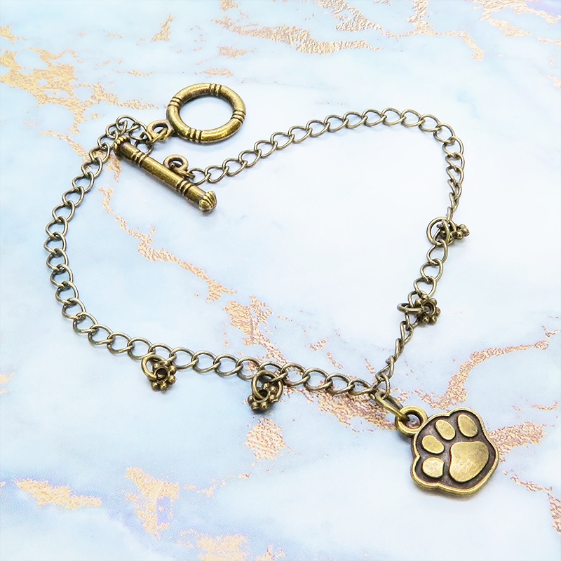 アンティークゴールド 肉球モチーフのシンプルな大人可愛いブレスレット 猫 犬