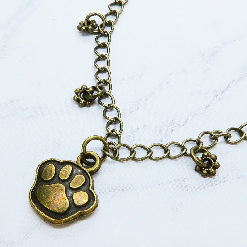 アンティークゴールド 肉球モチーフのシンプルな大人可愛いブレスレット 猫 犬