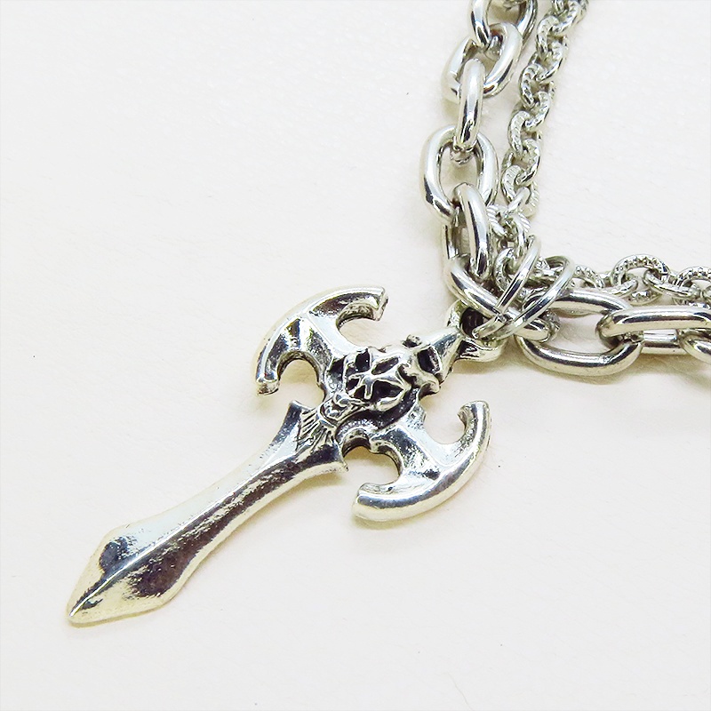 シルバーカラー ゴシック調ソードのダブルチェーンブレスレット パンク ロック