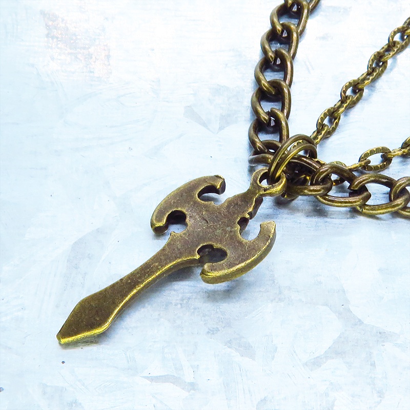 アンティークゴールド ゴシック調ソードのダブルチェーンブレスレット パンク ロック