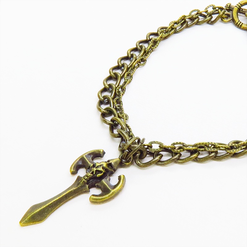 アンティークゴールド ゴシック調ソードのダブルチェーンブレスレット パンク ロック