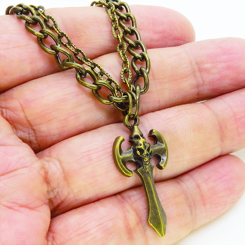 アンティークゴールド ゴシック調ソードのダブルチェーンブレスレット パンク ロック
