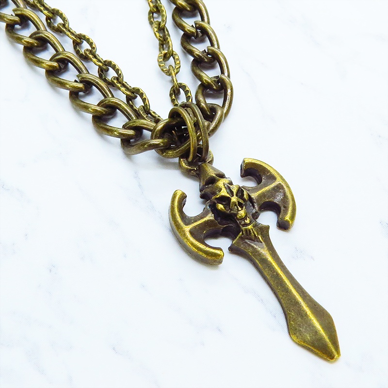 アンティークゴールド ゴシック調ソードのダブルチェーンブレスレット パンク ロック