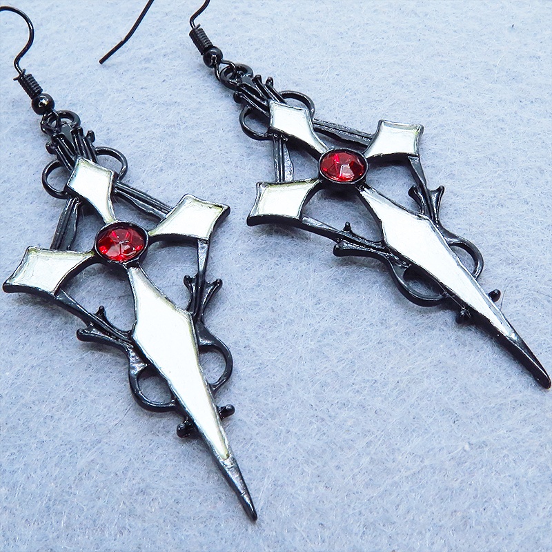 ブラック&シルバー ゴシック調ロザリオのピアス ロック パンク ゴス