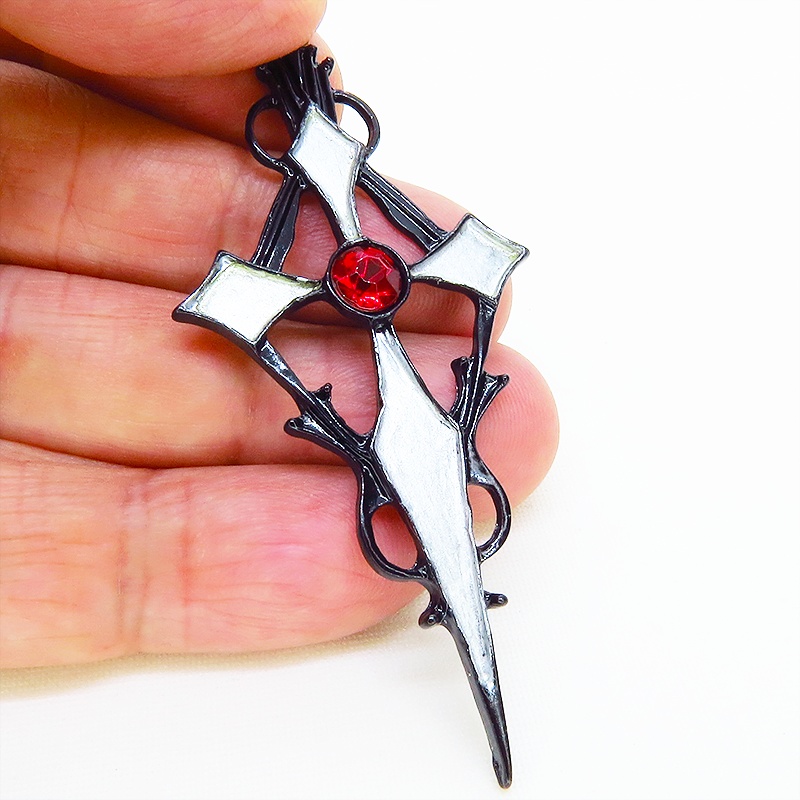 ブラック&シルバー ゴシック調ロザリオのピアス ロック パンク ゴス