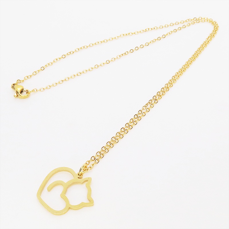 ゴールドカラー ステンレス製 柔らかい曲線の猫シルエットモチーフのネックレス 長さ調整可