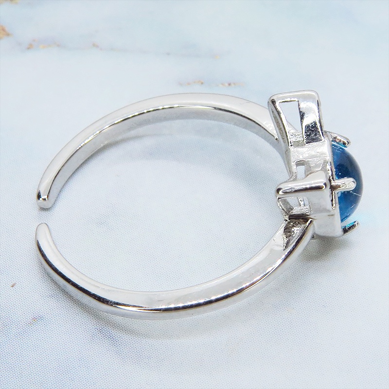 猫耳モチーフの大人可愛いリング シルバー925PLD アクアマリン アクリル ジルコン フリーサイズ 調整可能