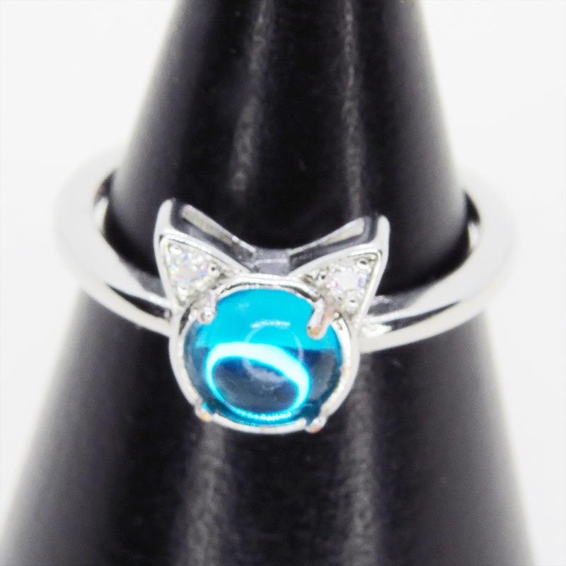 猫耳モチーフの大人可愛いリング シルバー925PLD アクアマリン アクリル ジルコン フリーサイズ 調整可能