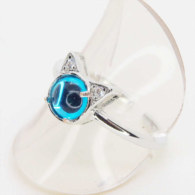 猫耳モチーフの大人可愛いリング シルバー925PLD アクアマリン アクリル ジルコン フリーサイズ 調整可能