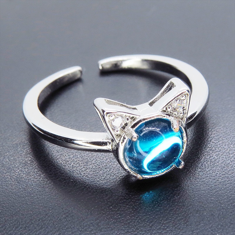 猫耳モチーフの大人可愛いリング シルバー925PLD アクアマリン アクリル ジルコン フリーサイズ 調整可能