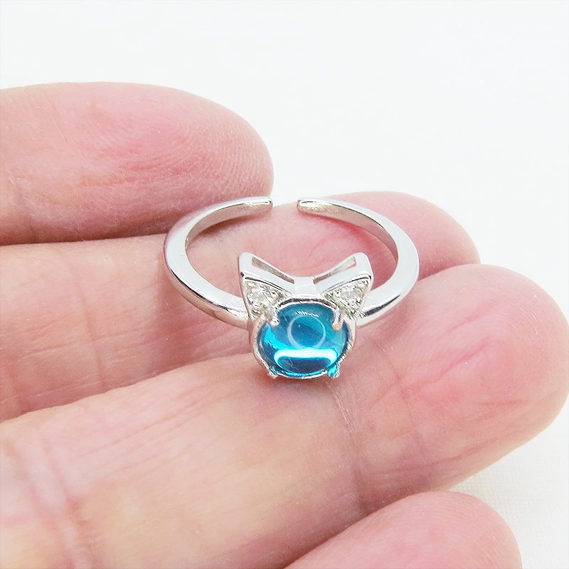 猫耳モチーフの大人可愛いリング シルバー925PLD アクアマリン アクリル ジルコン フリーサイズ 調整可能