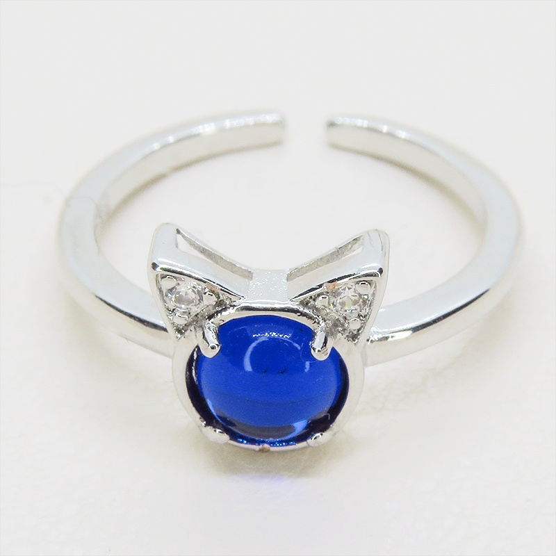 猫耳モチーフの大人可愛いリング シルバー925PLD マリンブルー アクリル ジルコン フリーサイズ 調整可能