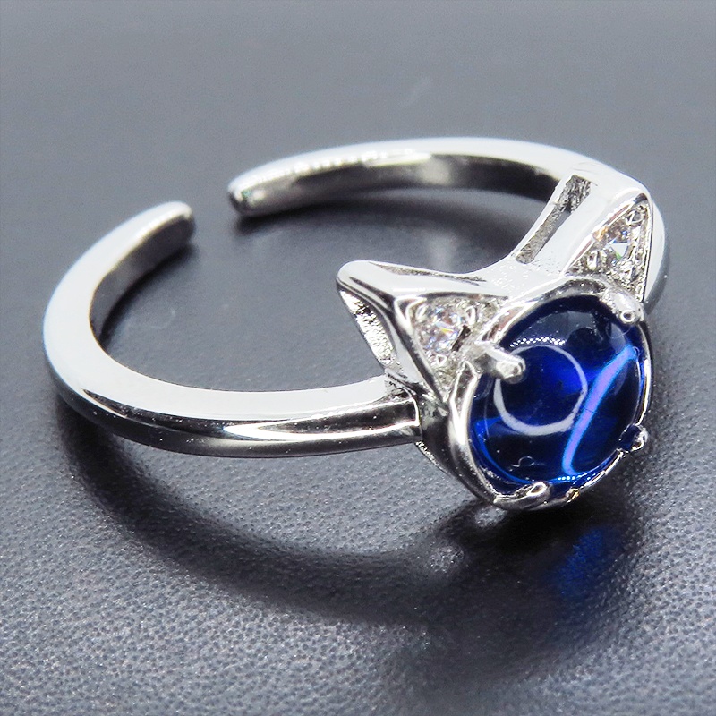 猫耳モチーフの大人可愛いリング シルバー925PLD マリンブルー アクリル ジルコン フリーサイズ 調整可能 