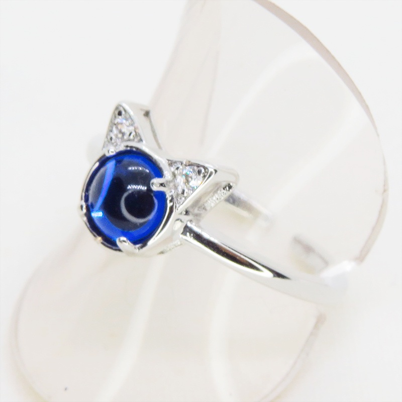 猫耳モチーフの大人可愛いリング シルバー925PLD マリンブルー アクリル ジルコン フリーサイズ 調整可能