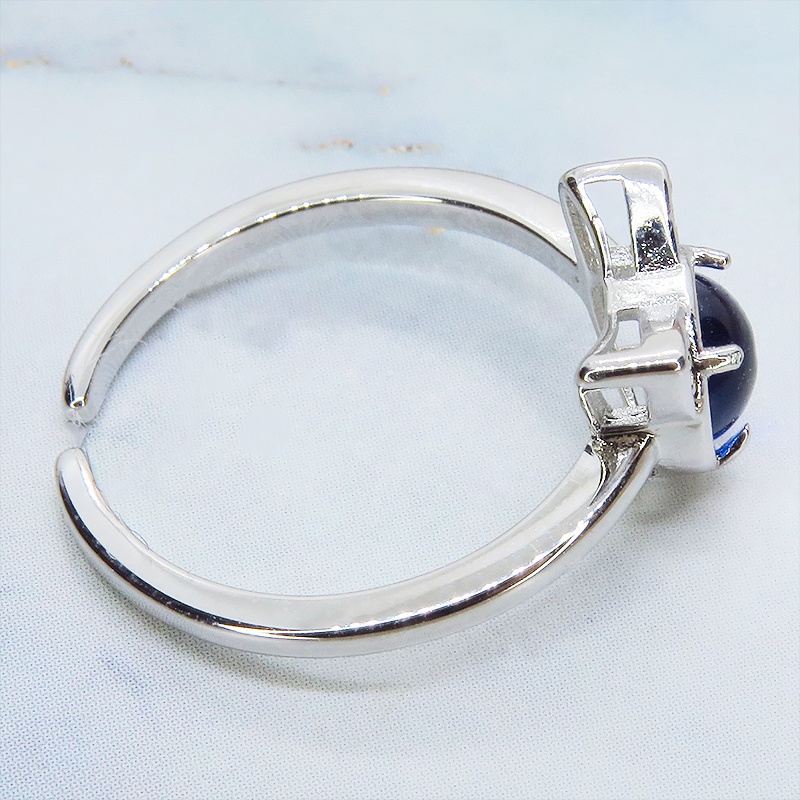 猫耳モチーフの大人可愛いリング シルバー925PLD マリンブルー アクリル ジルコン フリーサイズ 調整可能