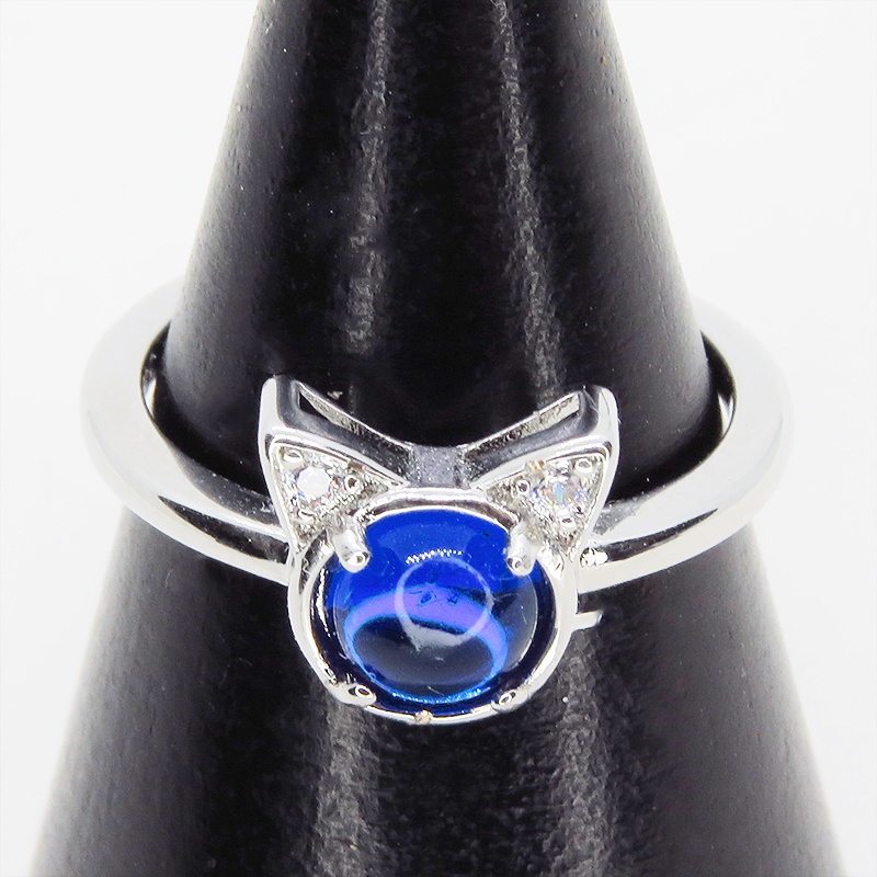 猫耳モチーフの大人可愛いリング シルバー925PLD マリンブルー アクリル ジルコン フリーサイズ 調整可能