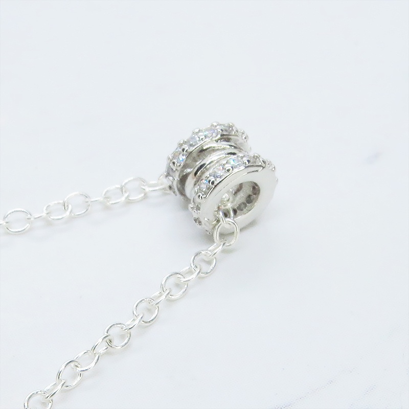 シルバー925 パイプチャームのワンポイントネックレス キュービックジルコニア アジャスター追加可