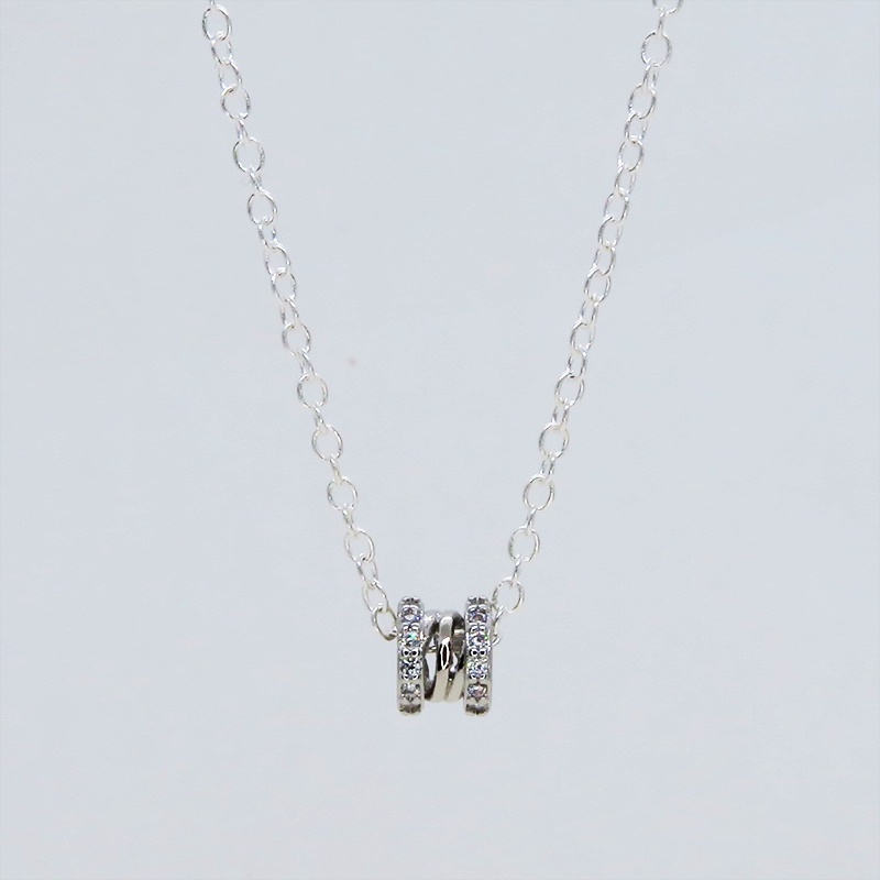 シルバー925 パイプチャームのワンポイントネックレス キュービックジルコニア アジャスター追加可