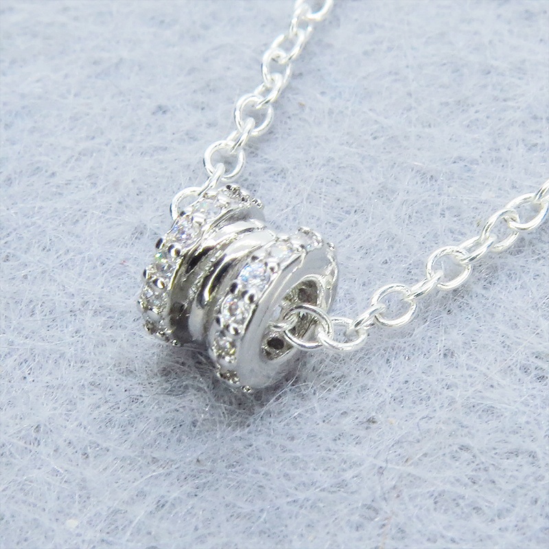 シルバー925 パイプチャームのワンポイントネックレス キュービックジルコニア アジャスター追加可