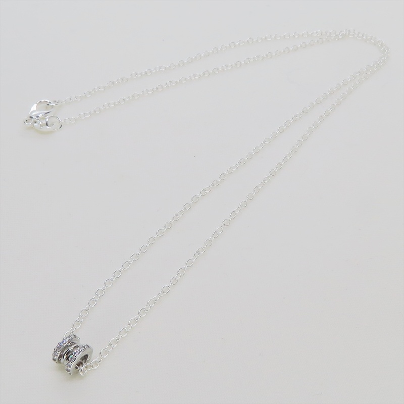 シルバー925 パイプチャームのワンポイントネックレス キュービックジルコニア アジャスター追加可