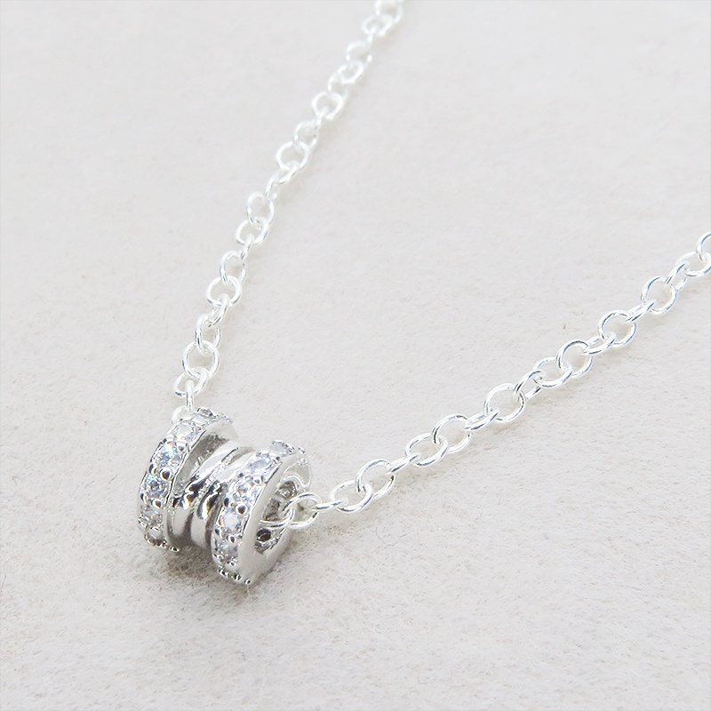 シルバー925 パイプチャームのワンポイントネックレス キュービックジルコニア アジャスター追加可