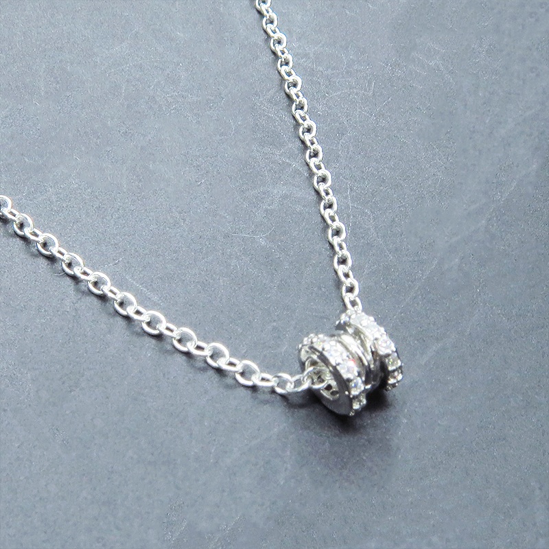 シルバー925 パイプチャームのワンポイントネックレス キュービックジルコニア アジャスター追加可