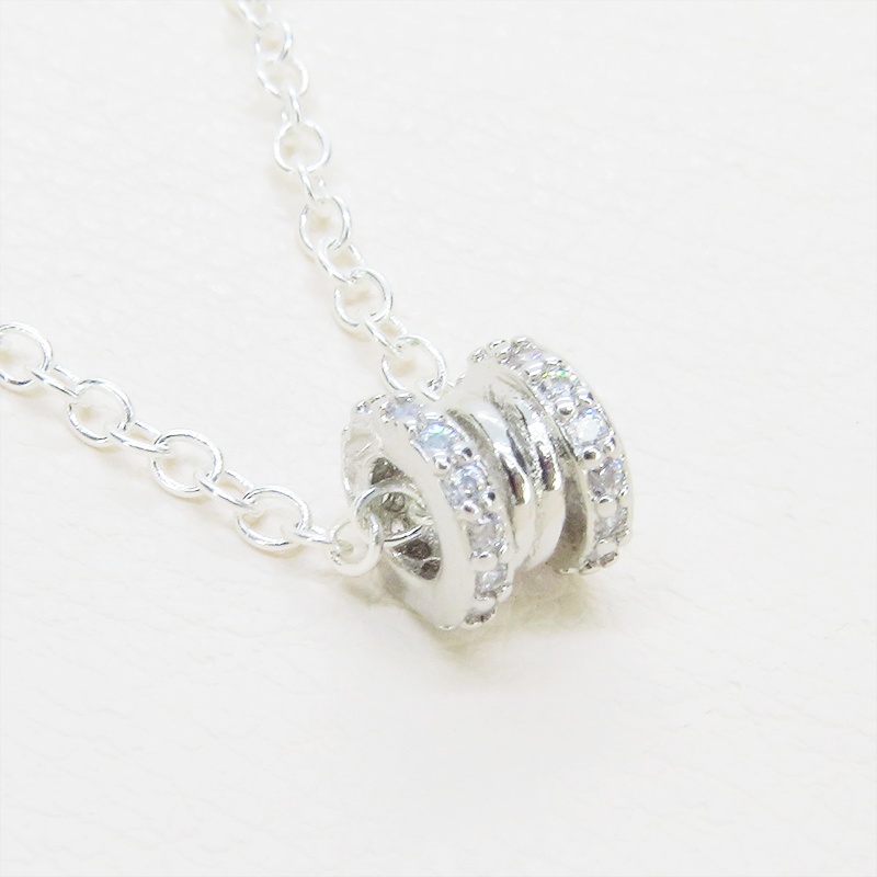 シルバー925 パイプチャームのワンポイントネックレス キュービックジルコニア アジャスター追加可