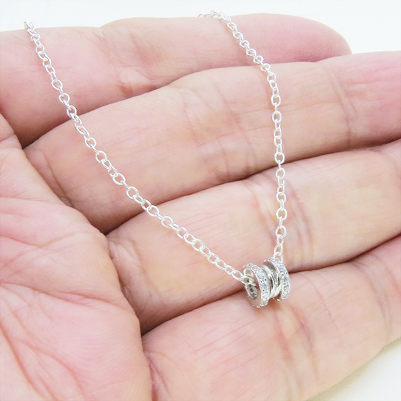 シルバー925 パイプチャームのワンポイントネックレス キュービックジルコニア アジャスター追加可