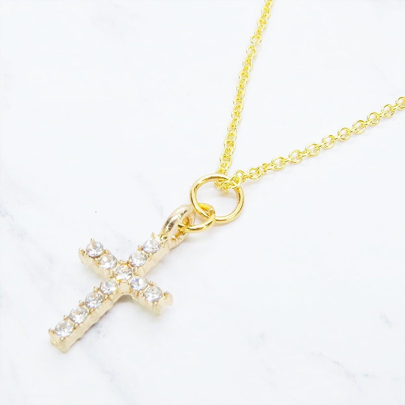 シルバー925 18Kゴールドコーティング ラインストーンのロザリオチャームのネックレス アジャスター追加可