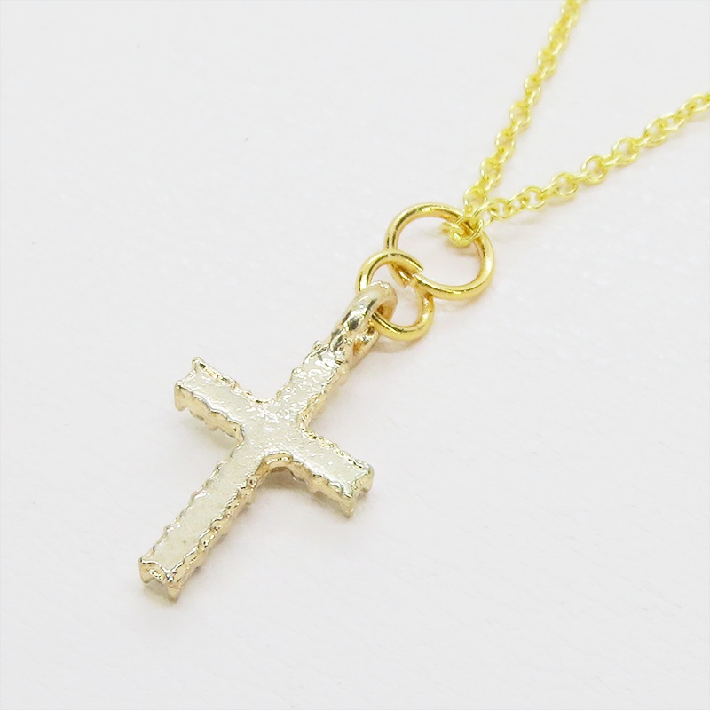 シルバー925 18Kゴールドコーティング ラインストーンのロザリオチャームのネックレス アジャスター追加可