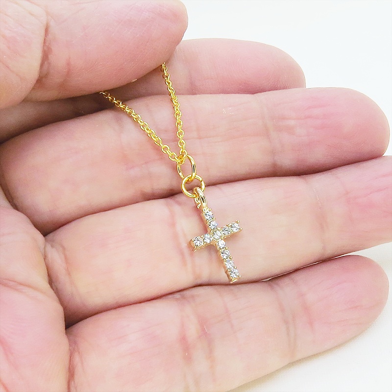 シルバー925 18Kゴールドコーティング ラインストーンのロザリオチャームのネックレス アジャスター追加可