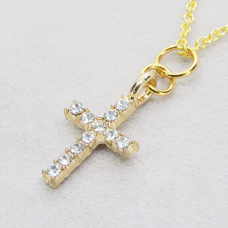 シルバー925 18Kゴールドコーティング ラインストーンのロザリオチャームのネックレス アジャスター追加可