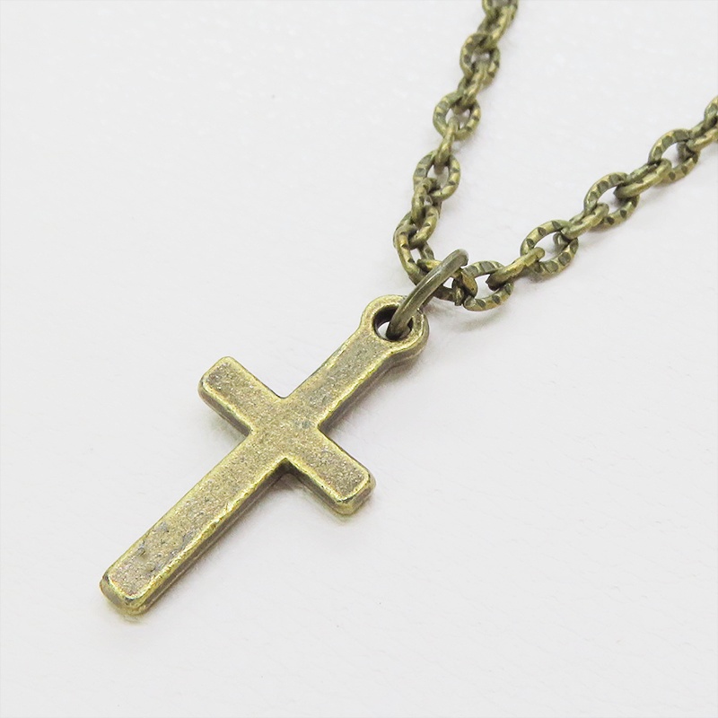 アンティークゴールド ロザリオチャームと模様入りチェーンのシンプルなブレスレット アジャスター追加可